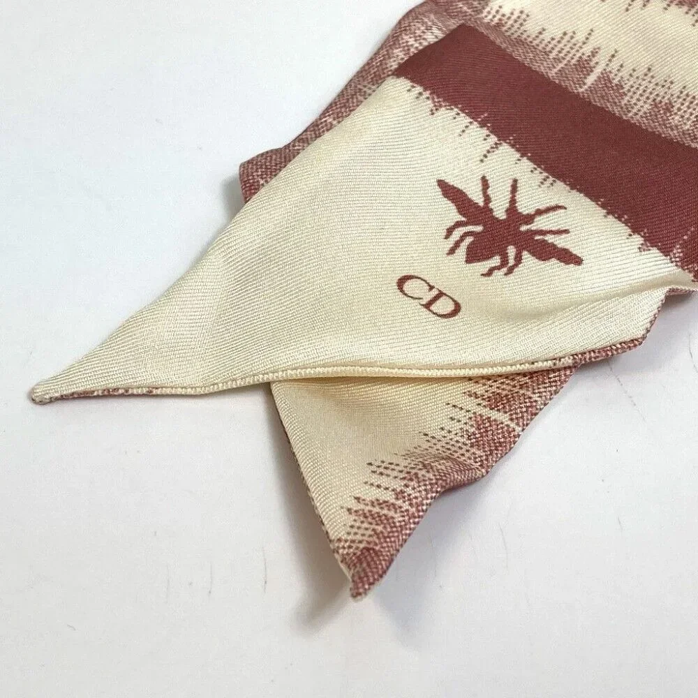 UNUSED DIOR Logo Mitsua Twilly Scarf silk Beige x Dusty Pink